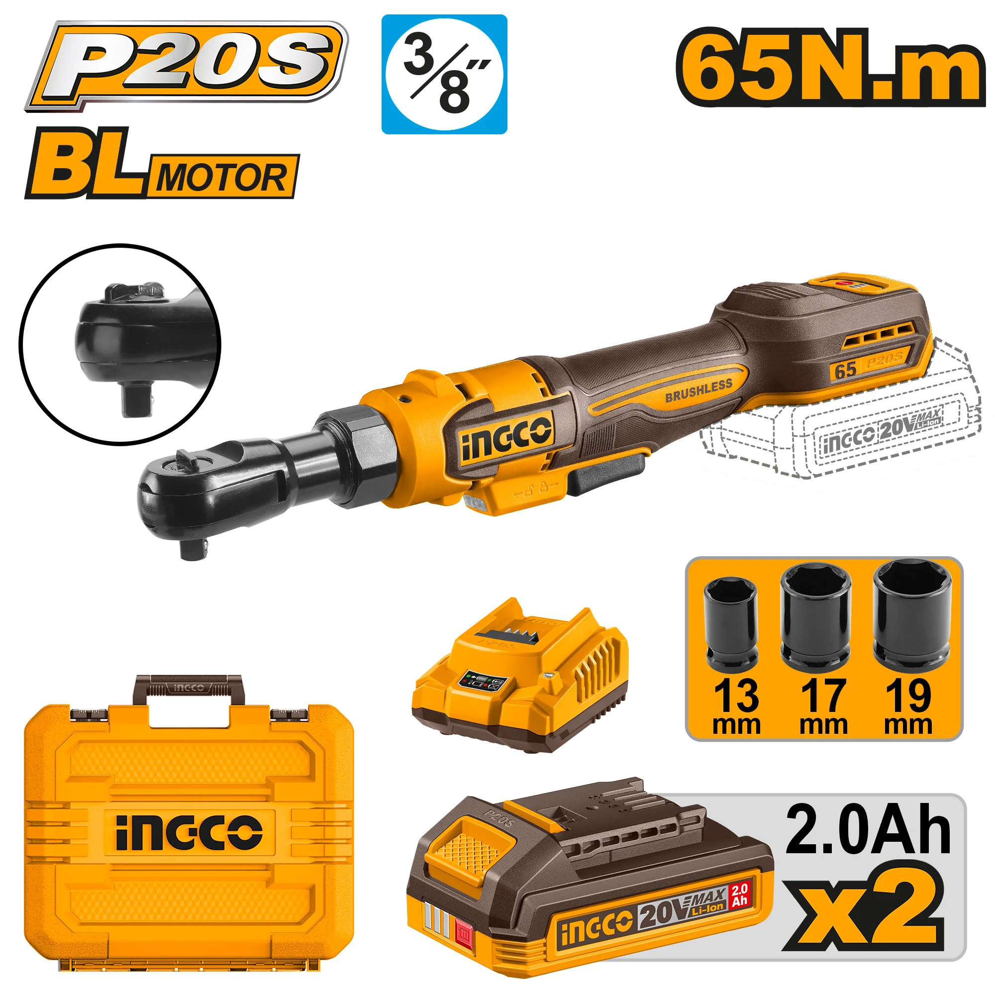 Cheie cu clichet cu acumulator 20V/2*2A.h INGCO CDRLI20652 Cheie cu clichet cu acumulator 20V/2*2A.h INGCO CDRLI20652