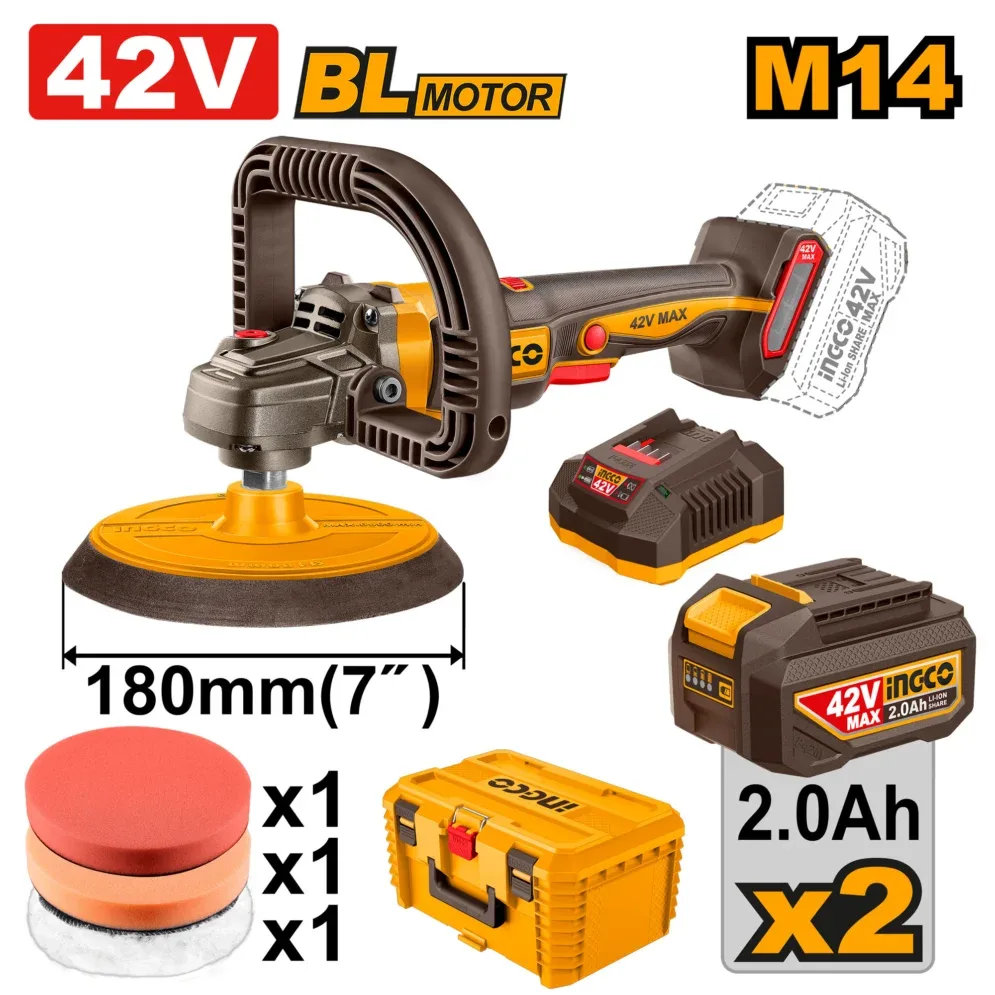 APLI42182 (1) Masina de lustruit 180mm cu acumulator 42V/2*2.0Ah INGCO APLI42182 - imagine 1