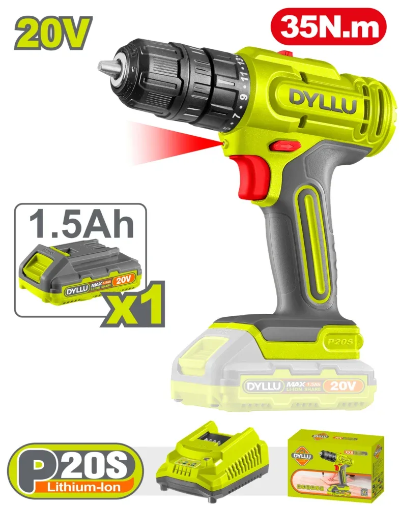 DTCDP511 Masina de gaurit si insurubat cu acumulator 20V/1*1.5Ah 35N.m DYLLU DTCDP511 - imagine 1