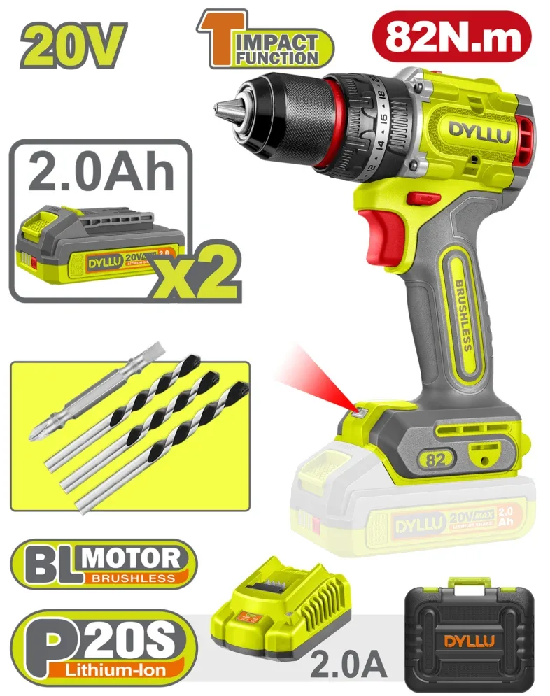 DTCDP8285 Mașină de înșurubat și găurit cu impact pe acumulator 82N.m DYLLU DTCDP8285 - imagine 1