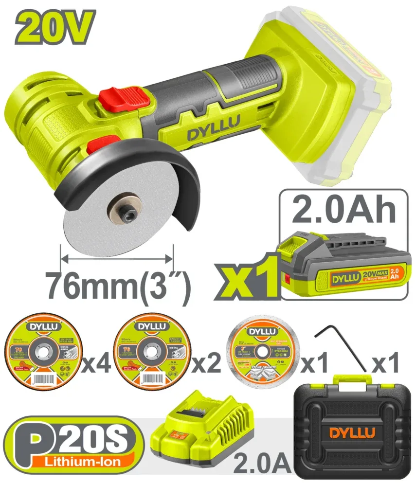 Polizor unghiular mini cu acumulator 76mm 20V/1*2.0Ah DYLLU DTLAP573