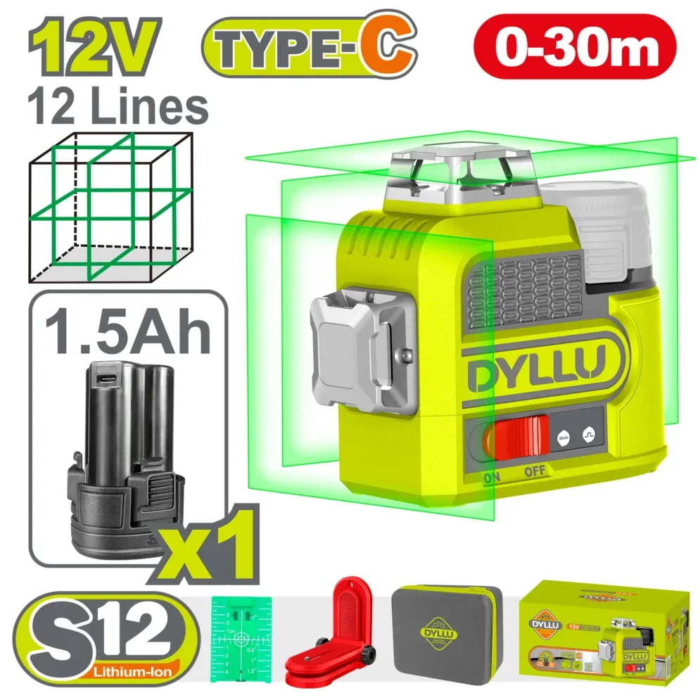 Nivelă laser multi-linie 0-30m Verde DYLLU DTLE8M12