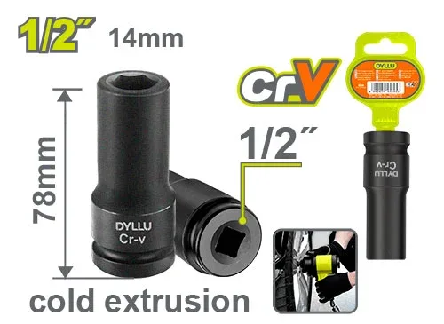 DTMS3214 Cap cheie tubulară 1/2" 14mm impact prelungit DYLLU DTMS3214 - imagine 1