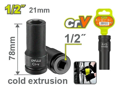 DTMS3221 Cap cheie tubulară 1/2" 21mm impact prelungit DYLLU DTMS3221 - imagine 1