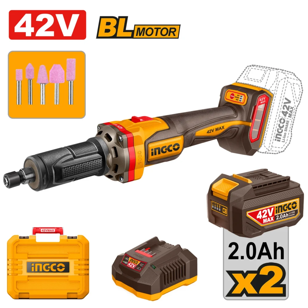 Polizor drept  cu acumulator 42V/2*2.0Ah INGCO CDGLI42012