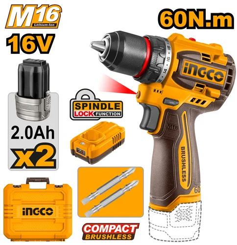 Masina de gaurit si insurubat cu acumulator Li-Ion 16V/2*2.0A 60N.m INGCO CDLI16606 Masina de gaurit si insurubat cu acumulator Li-Ion 16V/2*2.0A 60N.m INGCO CDLI16606