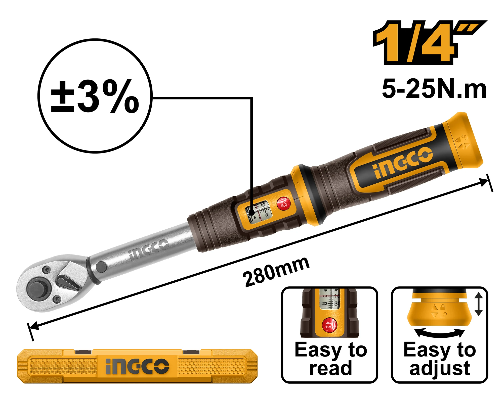Cheie cu clichet cu dinamometru 1/4 INGCO HPTW1425N8 Cheie cu clichet cu dinamometru 1/4 INGCO HPTW1425N8