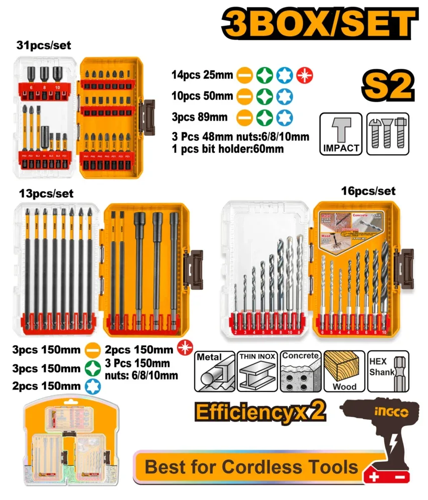Set cu duze si biti 3 cutii INGCO AKDL26008