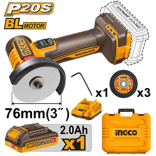 Mini polizor unghiular cu acumulator 20V/1*2,0Ah INGCO CAGLI207625