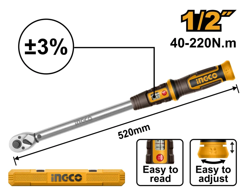 HPTW1220N8 Cheie cu clichet cu dinamometru 1/2 INGCO HPTW1220N8 - imagine 1
