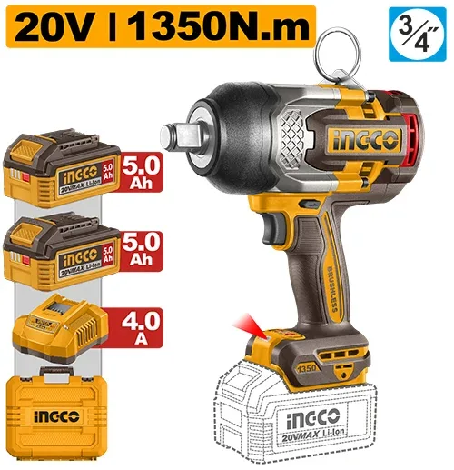 Masina de insurubat cu acumulator 20V/2*5.0Ah 1350 Nm INDUSTRIAL INGCO CIWLI201356