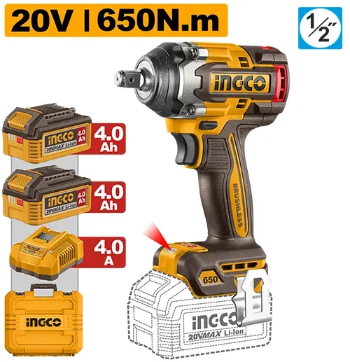 Masina de insurubat cu acumulator 20V/2*4.0Ah INDUSTRIAL 650 Nm INGCO CIWLI2065