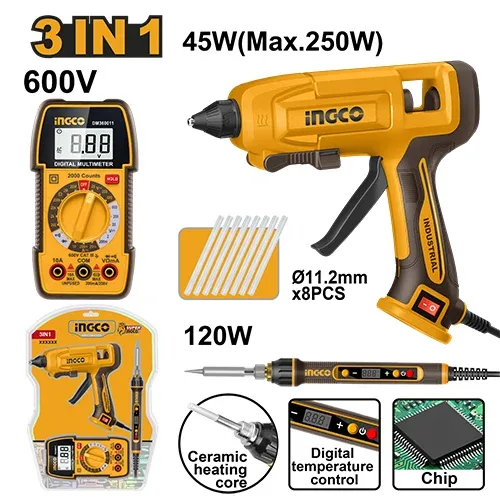 Set Pistol si ciocan de lipit electric cu multimetru 250W INGCO CTCK250716