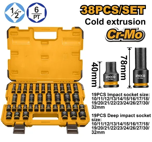 Set cap cheie tubulara 40-78 mm impact INGCO HKISSD12388L