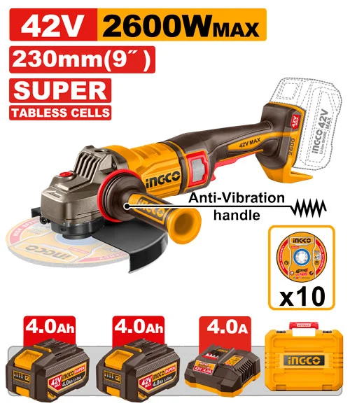 Polizor unghiular cu acumulator 42V/2*4.0Ah 230mm 2600W  INGCO CAGLI4260182