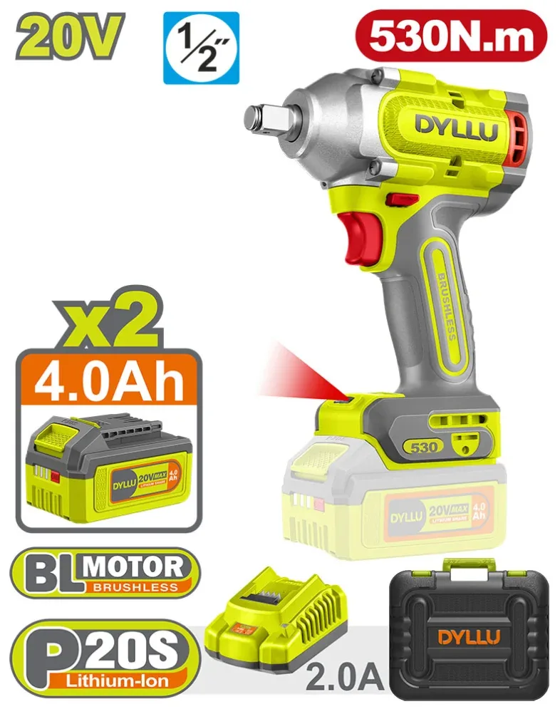 Masina de insurubat cu impact pe acumulator Li-Ion 20V/2*4.0Ah 530Nm DYLLU DTCD1B53