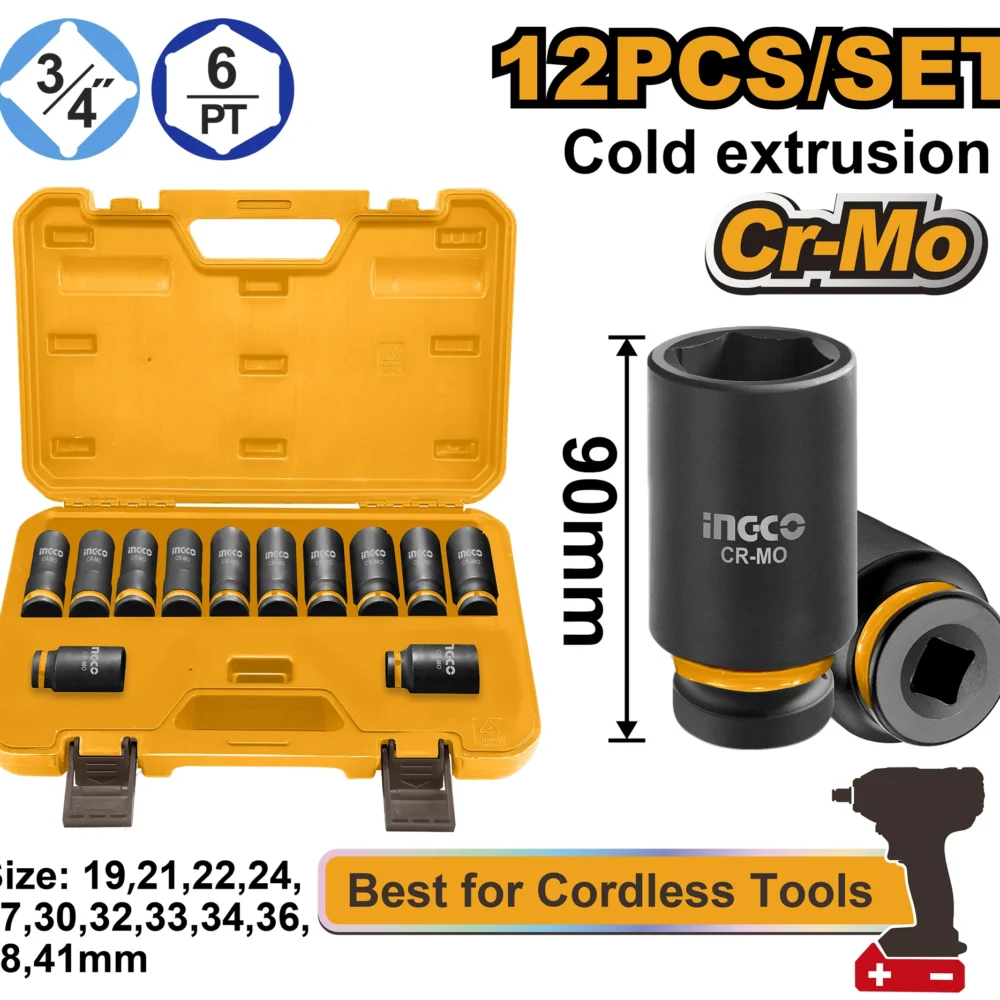 Set cap cheie tubulara 12 piese INGCO HKISSD34126L