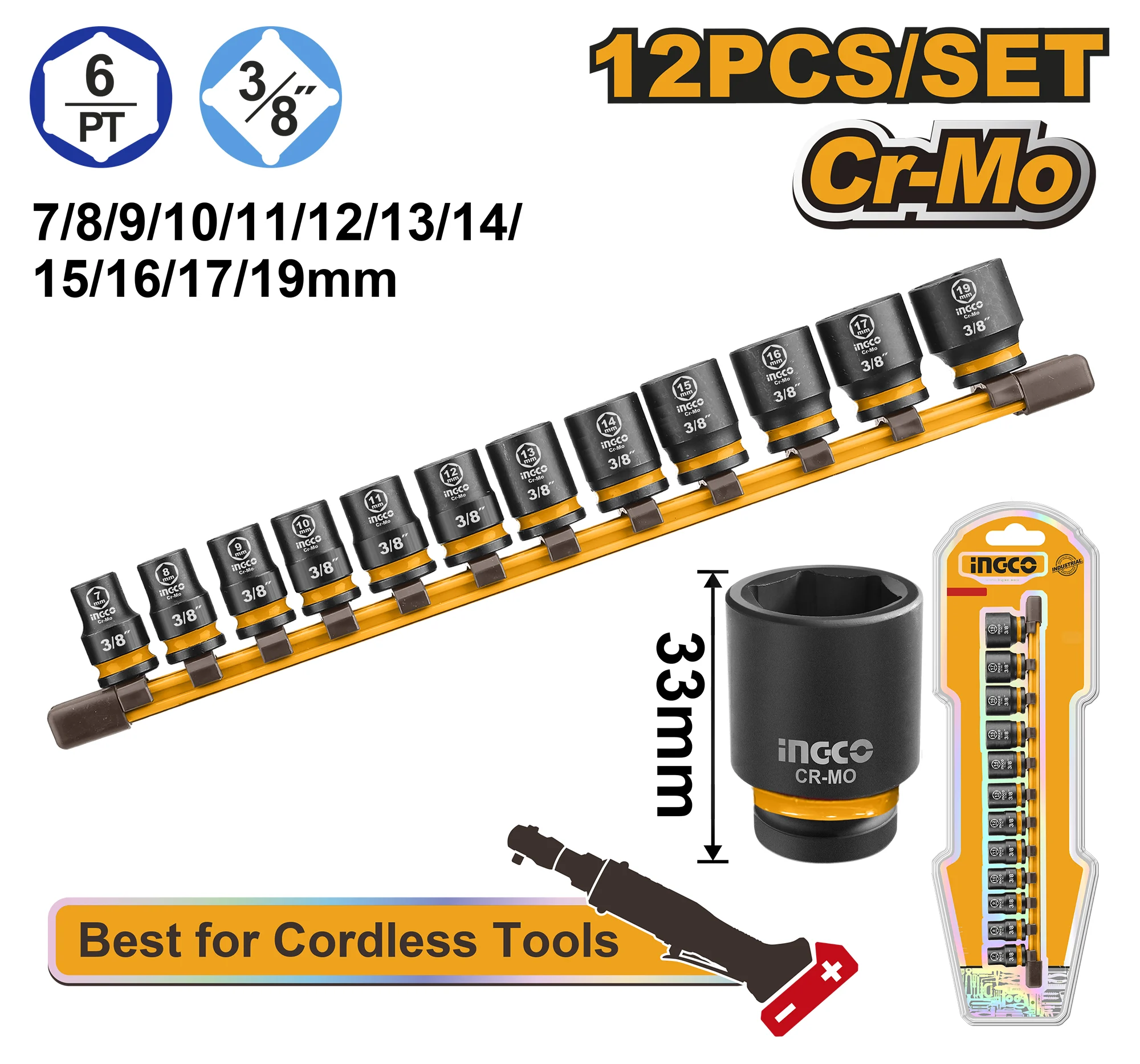 Set cap cheie tubulara 12 piese INGCO HKISSD38126 Set cap cheie tubulara 12 piese INGCO HKISSD38126