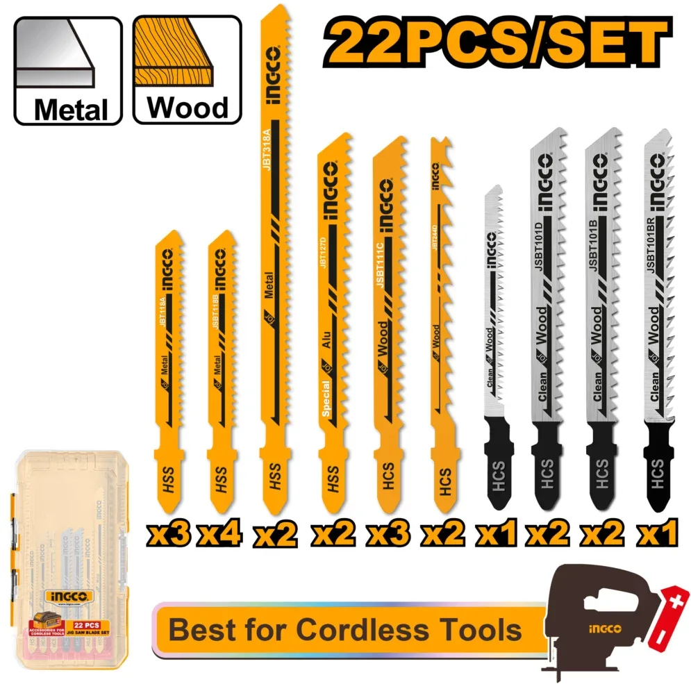 Set lame  p/u  ferestrau pendular 22buc INGCO AKDL62201