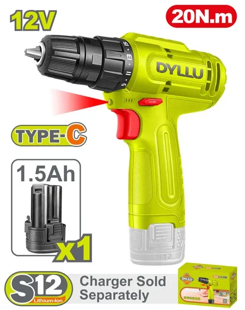 Mașină de găurit-înșurubat pe acumulator Li-Ion 12V/1*1.5Ah 20N.m DYLLU DTCDS518