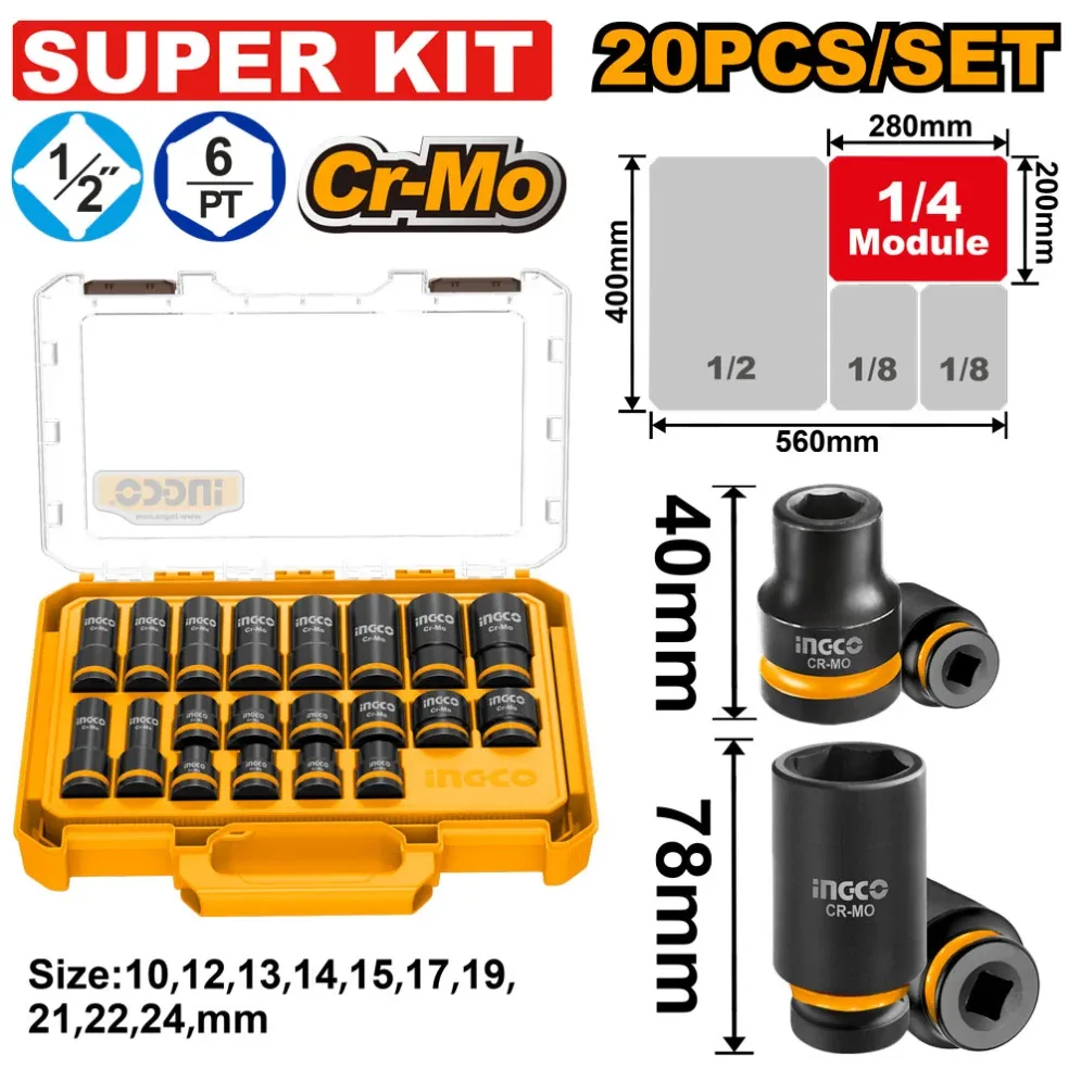 HKISSD12206L Set cap cheie tubulara 12 piese INGCO HKISSD12126L - imagine 1