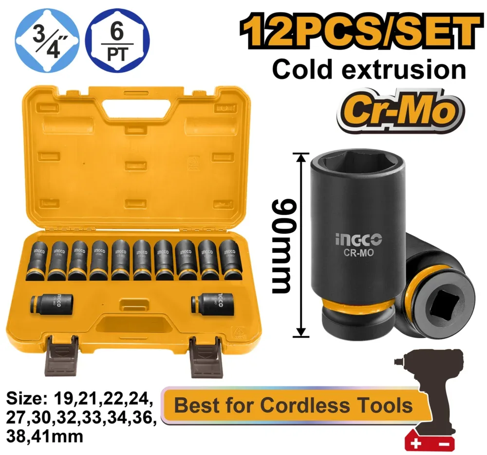 HKISSD34126L Set cap cheie tubulara 12 piese INGCO HKISSD34126L - imagine 1