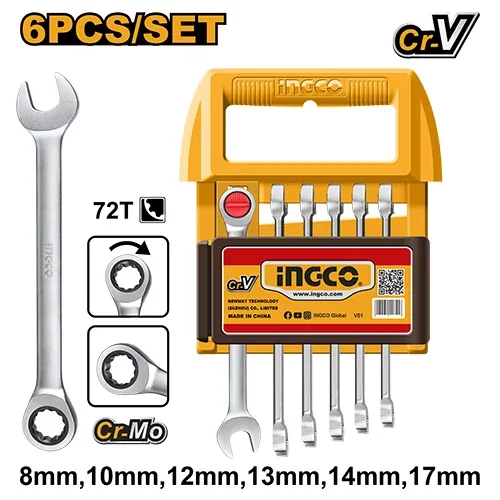 Set chei combinate cu clinchet  6 buc INGCO  HKSPAR2062