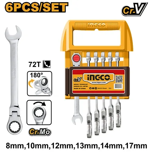 Set chei combinate cu clinchet  6 buc INGCO  HKSPAR2063