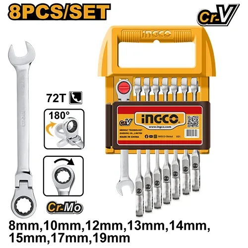 Set 8 piese chei cu clichet flexibile INDUSTRIAL INGCO HKSPAR2083
