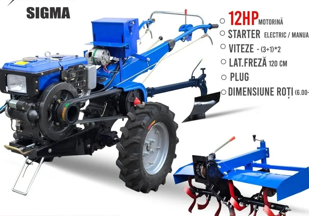 Motocultor pe Motorina Sigma 12HP 121E (starter electric) + freze+plug